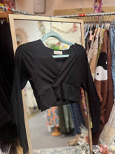 Load image into Gallery viewer, Zenana- Black Ribbed Crossover Crop Top
