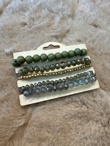 Bracelet- 5 Piece Set Green Blue Stack Set