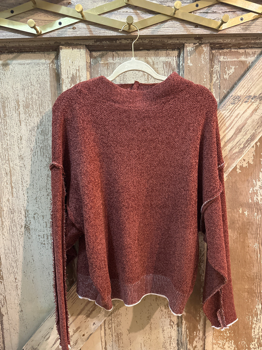 Zenana- Dark Rust Exposed Seam Sweater