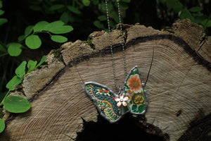 Necklace- Butterfly Vintage Tin Greens