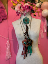 Load image into Gallery viewer, Necklace- Brown Ceramic Flower Turquoise Center
