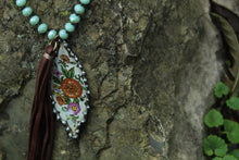 Load image into Gallery viewer, Necklace- Vintage Tin Pendant Genuine Leather
