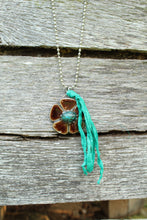 Load image into Gallery viewer, Necklace- Brown Ceramic Flower Turquoise Center
