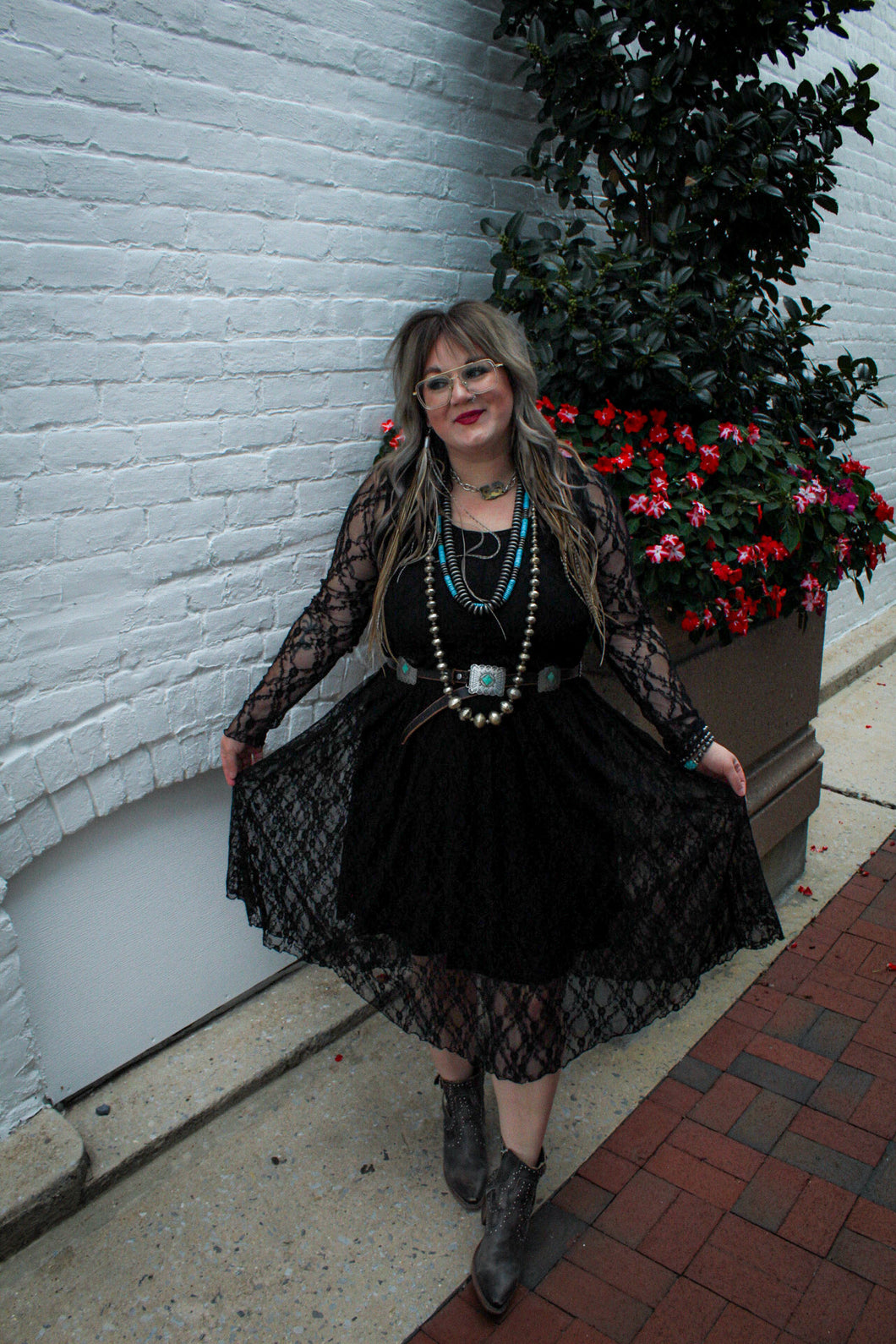 Easel- Black Lace Midi Dress