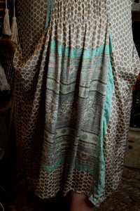 Kantha Bae- Ruched Dress Ivory Blue