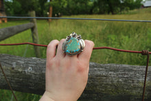 Load image into Gallery viewer, Rings- Turquoise + Pyrite with Flowers
