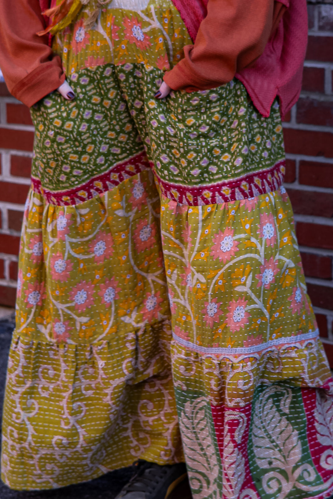 Kantha Bae- Lotus Pants Chartreuse Pink