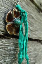 Load image into Gallery viewer, Necklace- Brown Ceramic Flower Turquoise Center
