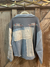 Load image into Gallery viewer, POL- Denim Floral + Lace Jacket
