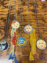 Load image into Gallery viewer, Necklace- Blue Sunflower Moon Face
