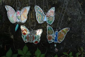 Necklace- Butterfly Vintage Tin Greens