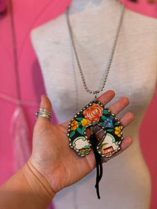 Necklace- Vintage Tin Naja Leather Tassle Necklace