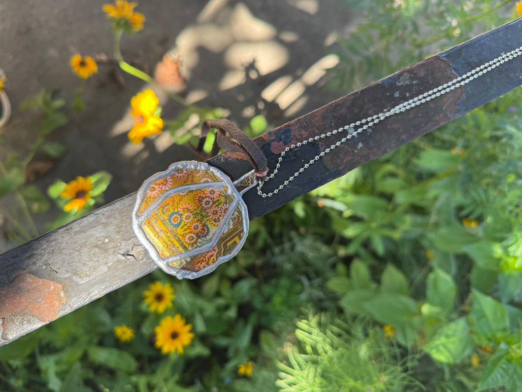Necklace- Pumpkin Tin Orange Floral