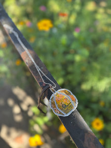 Necklace- Pumpkin Tin Orange Floral