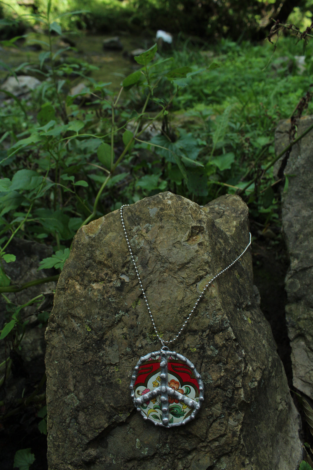 Necklace- Soldered Vintage Tin Peace Sign