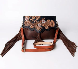 American Darling- Black Floral Tooled Crossbody