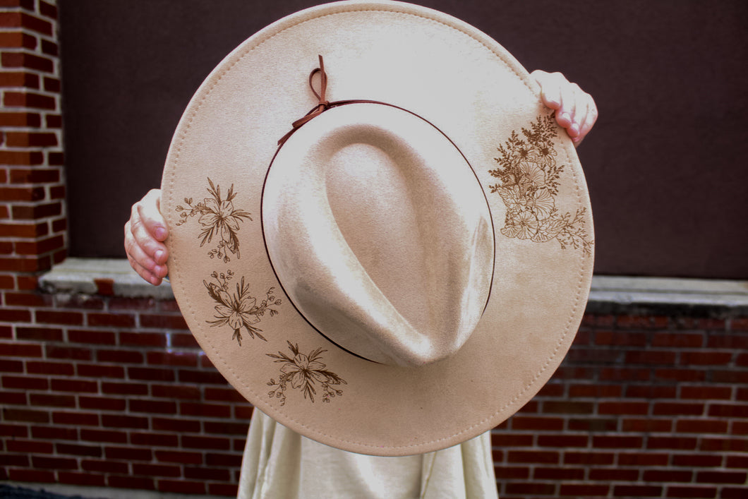 HATS- Early Autumn Blooms Beige Suede Rancher