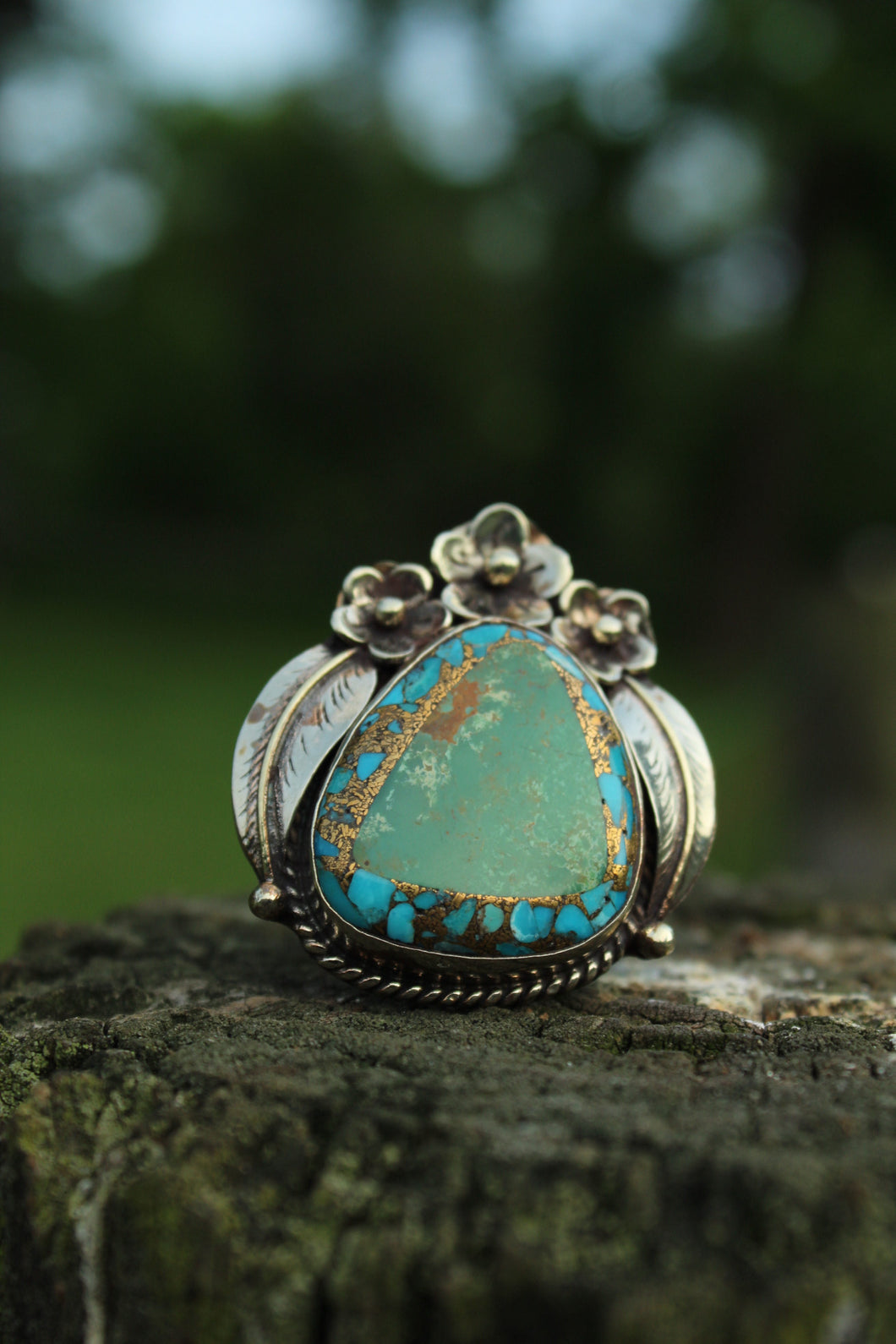 Rings- Turquoise + Pyrite with Flowers