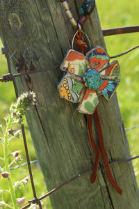 Necklace- Vintage Tumbled Mexican Tile Flower
