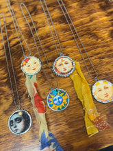 Load image into Gallery viewer, Necklace- Blue Sunflower Moon Face
