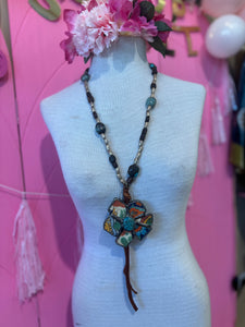 Necklace- Vintage Tumbled Mexican Tile Flower