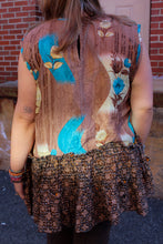 Load image into Gallery viewer, Get Ready Ruffle Tunic Blue Flower Brown
