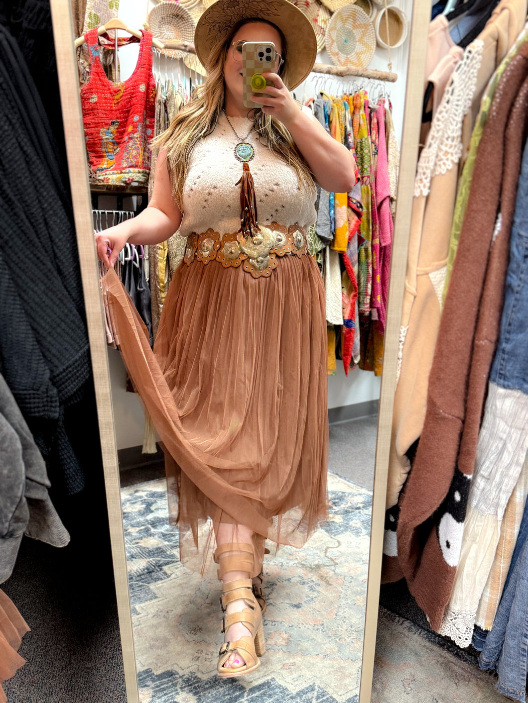 Zenana- Curvy Camel Pleated Skirt