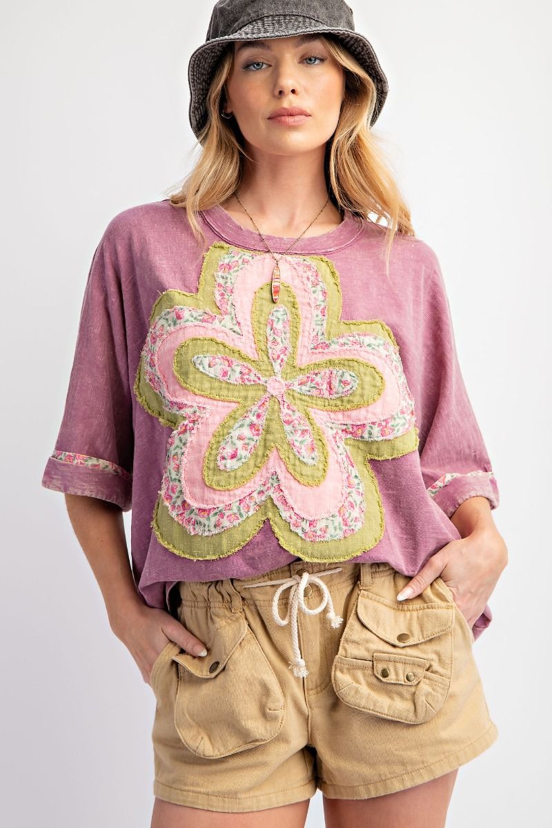 Easel- CURVY Magenta Floral Patch Top